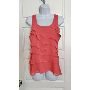 Boston Proper Top Size 8 Coral Ruffle Front Sleeveless Scoop Neck Blouse